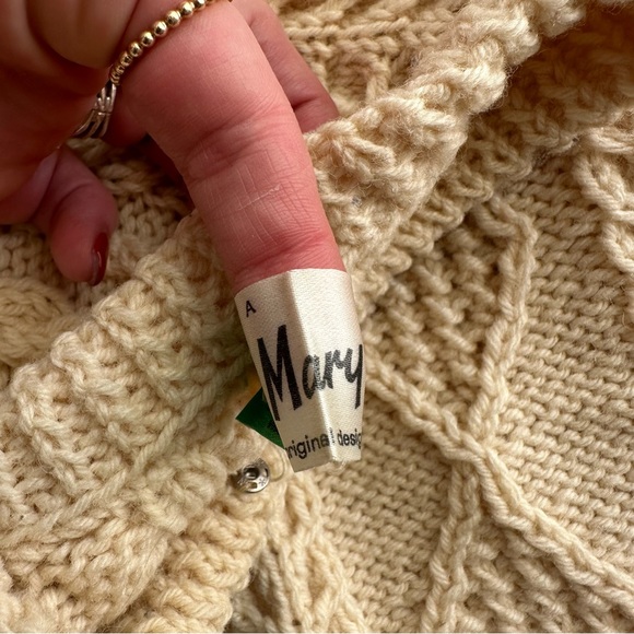 Vintage Mary Smith Hand Knitted Wool Ireland Fisherman's Cable Sweater Cardigan - Picture 9 of 15